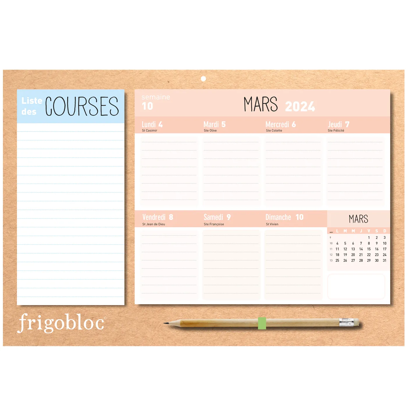 Frigobloc Hebdomadaire Mini Zéro déchet calendrier familial 2024