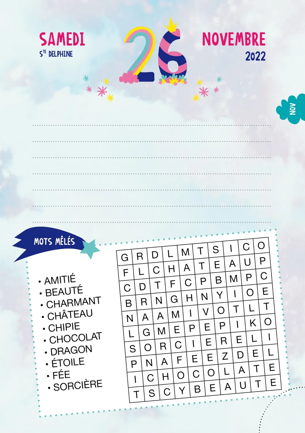 Frigobloc Licornes 2023-2024 agenda scolaire page par jour stickers