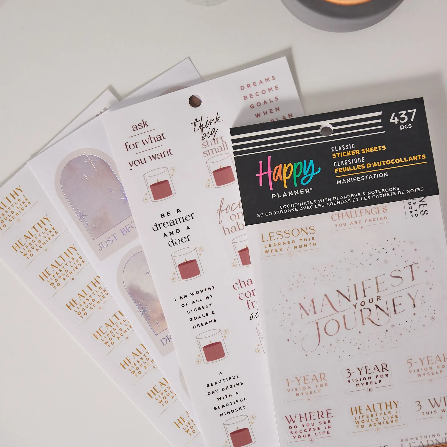 Happy Planner Manifest stickers value pack 30 feuilles neutres