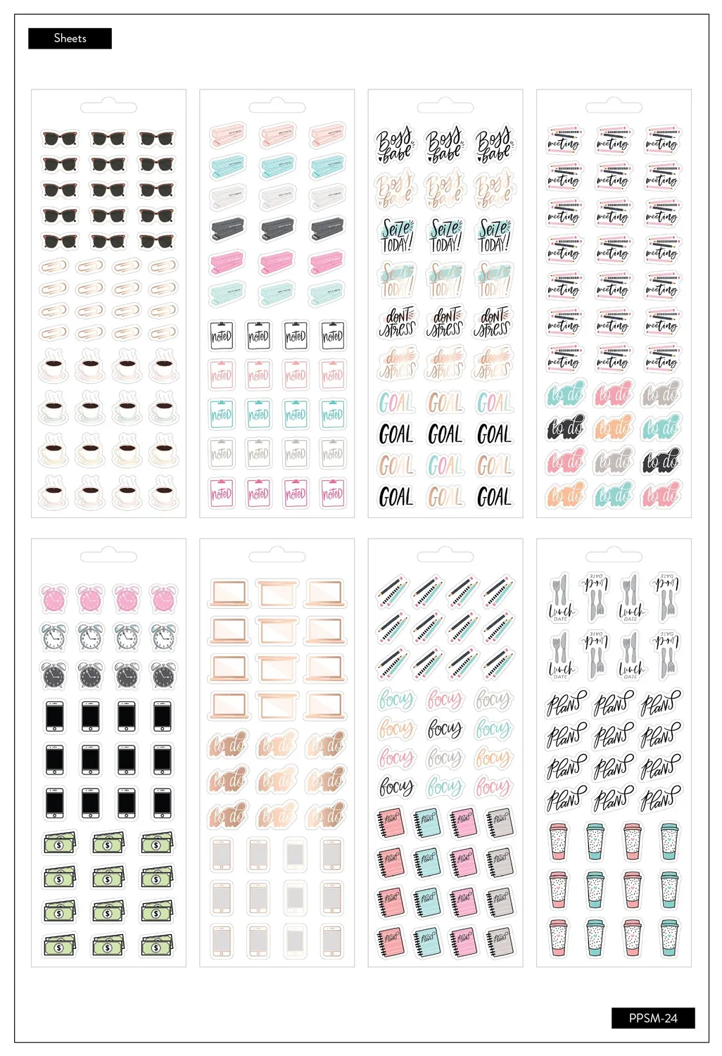 Happy Planner Boss Babe Petite stickers 8 feuilles productivité