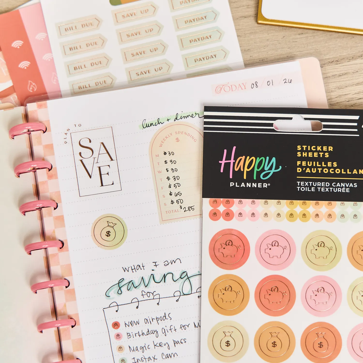Happy Planner Textured Canvas stickers budget 10 planches 487