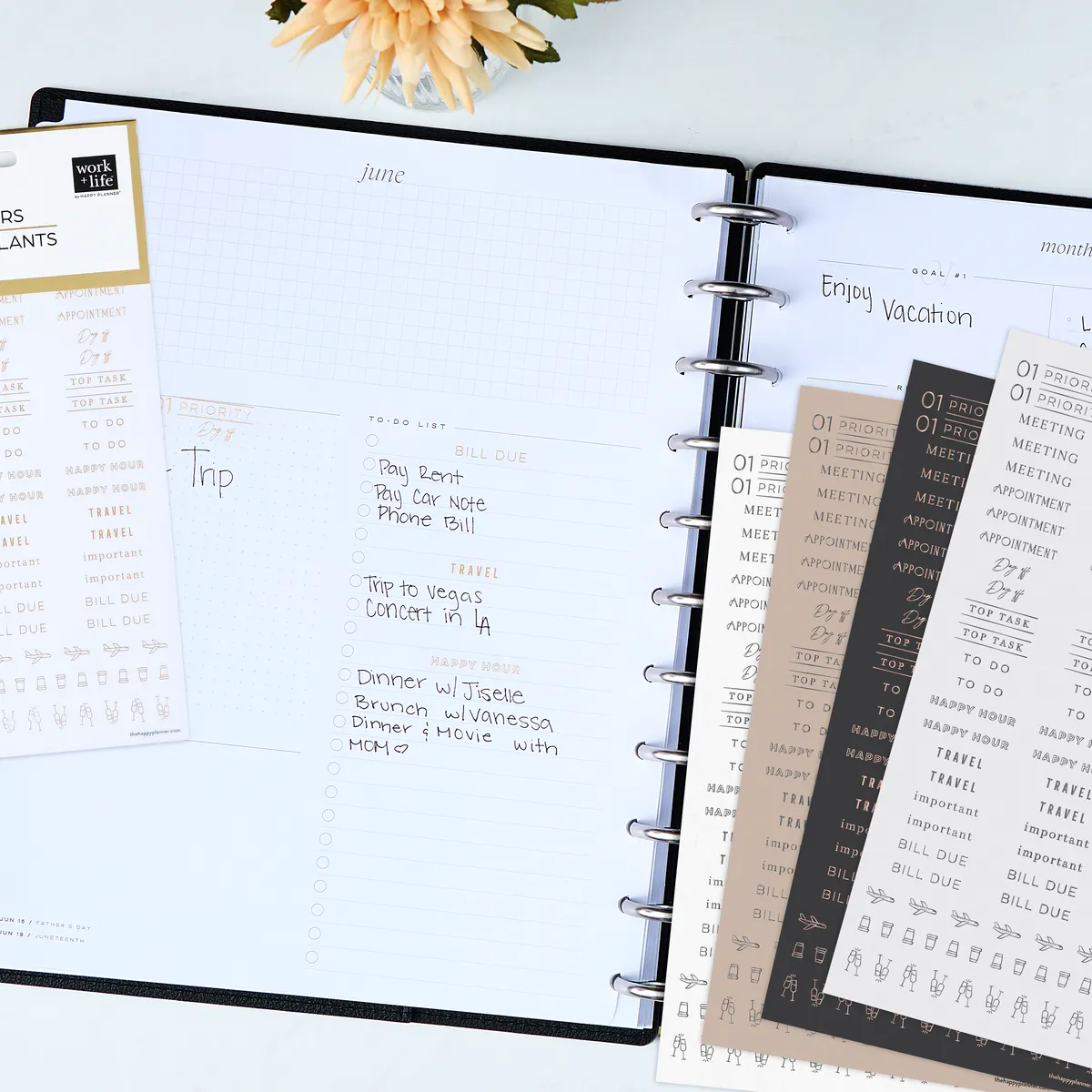 Happy Planner Work + Life Onyx stickers travail 8 planches