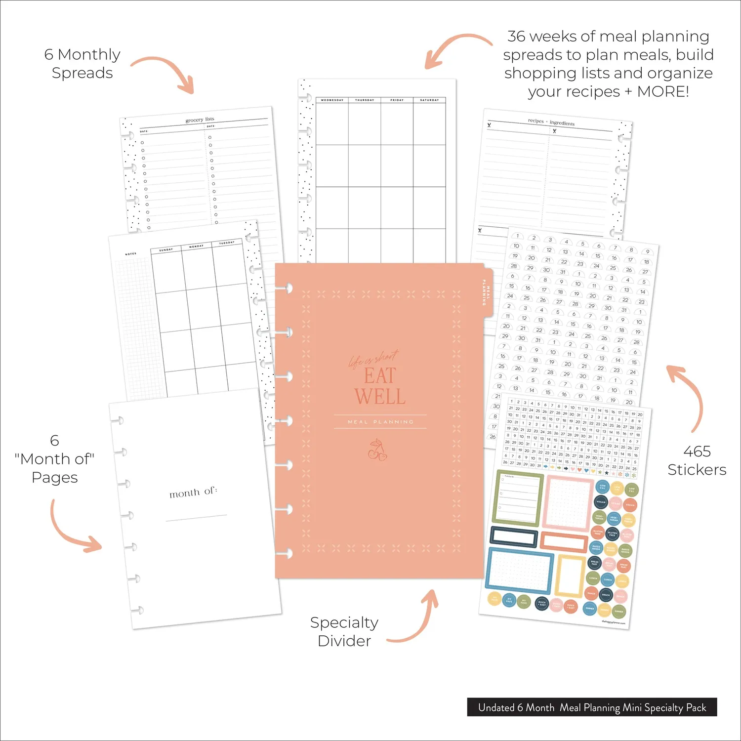 Happy Planner Meal Planning recharge Mini 6 mois