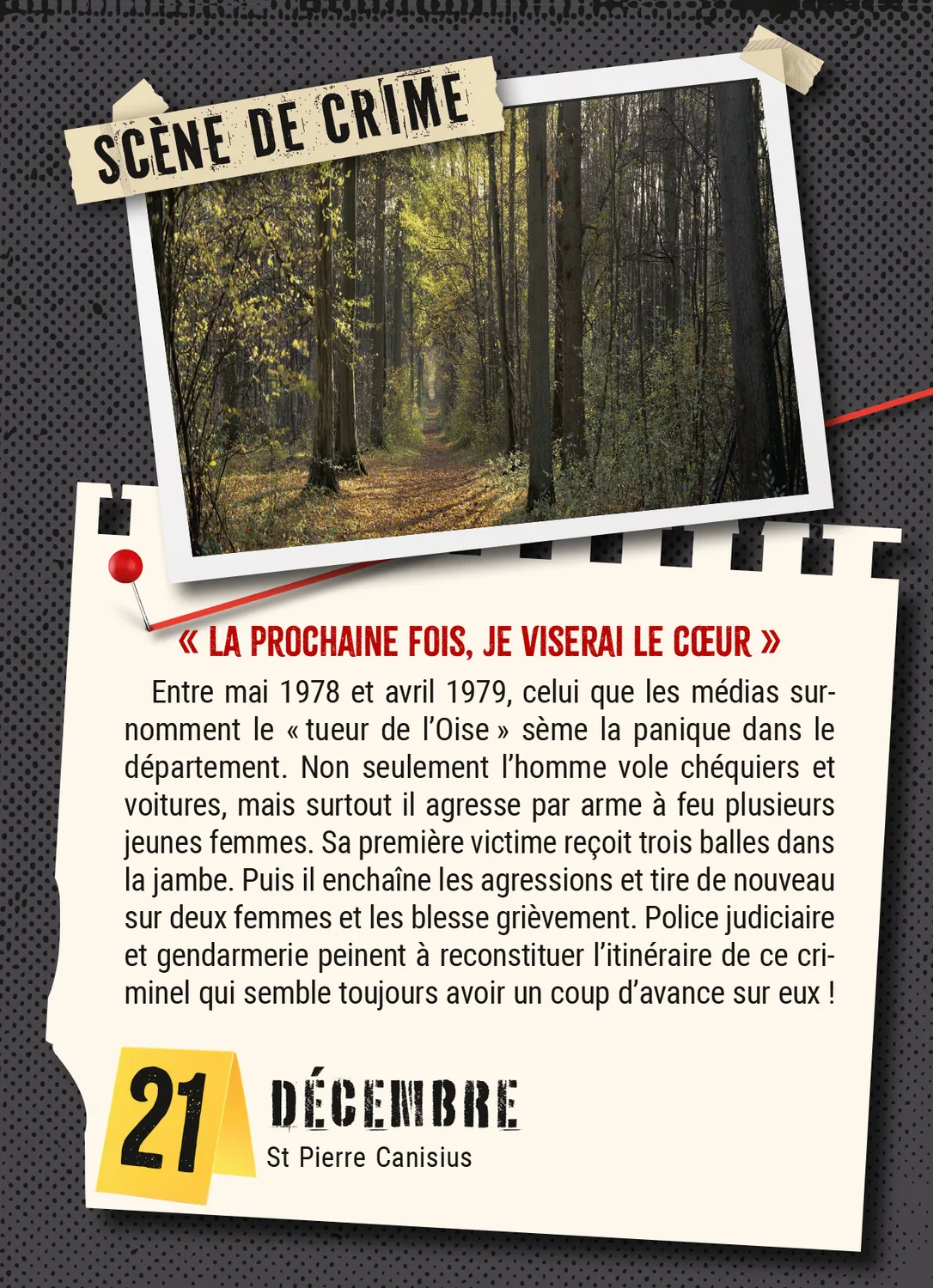 Calendrier Crimes et Faits divers 365 jours année à bloc