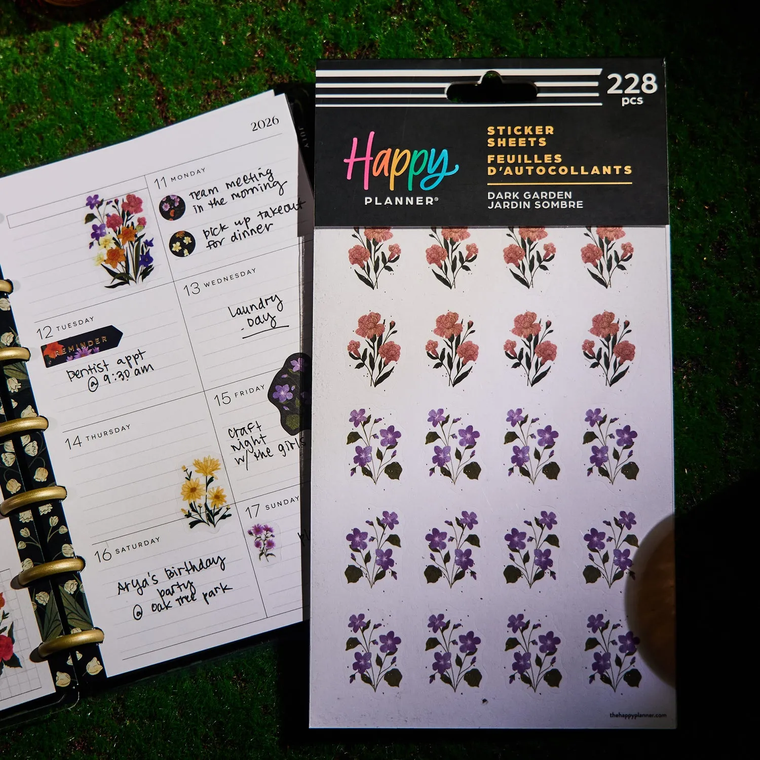 Happy Planner Dark Garden stickers floraux 228 pièces