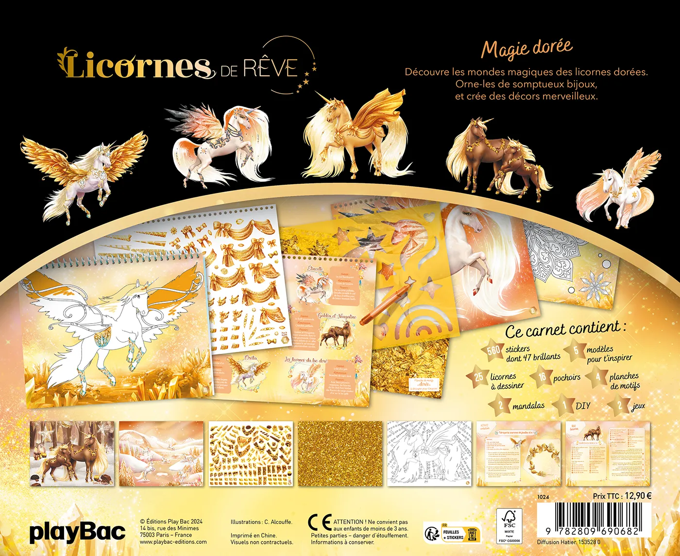 Licornes de rêve Magie dorée carnet créatif +500 stickers