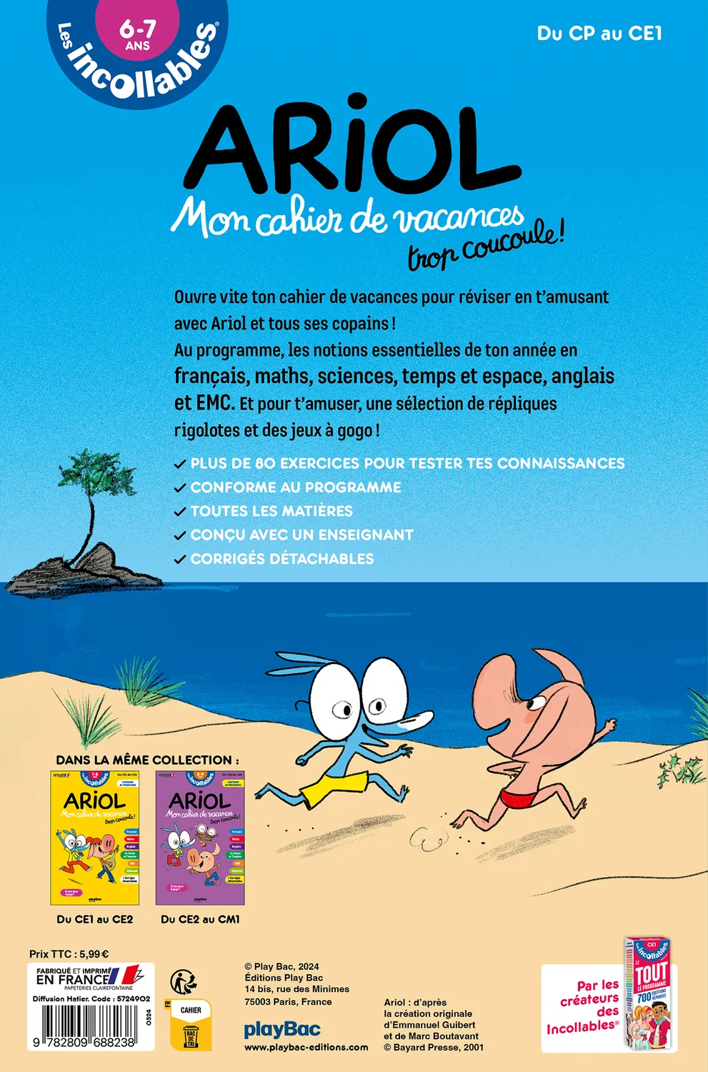 Les Incollables Ariol cahier de vacances CP au CE1 6-7 ans