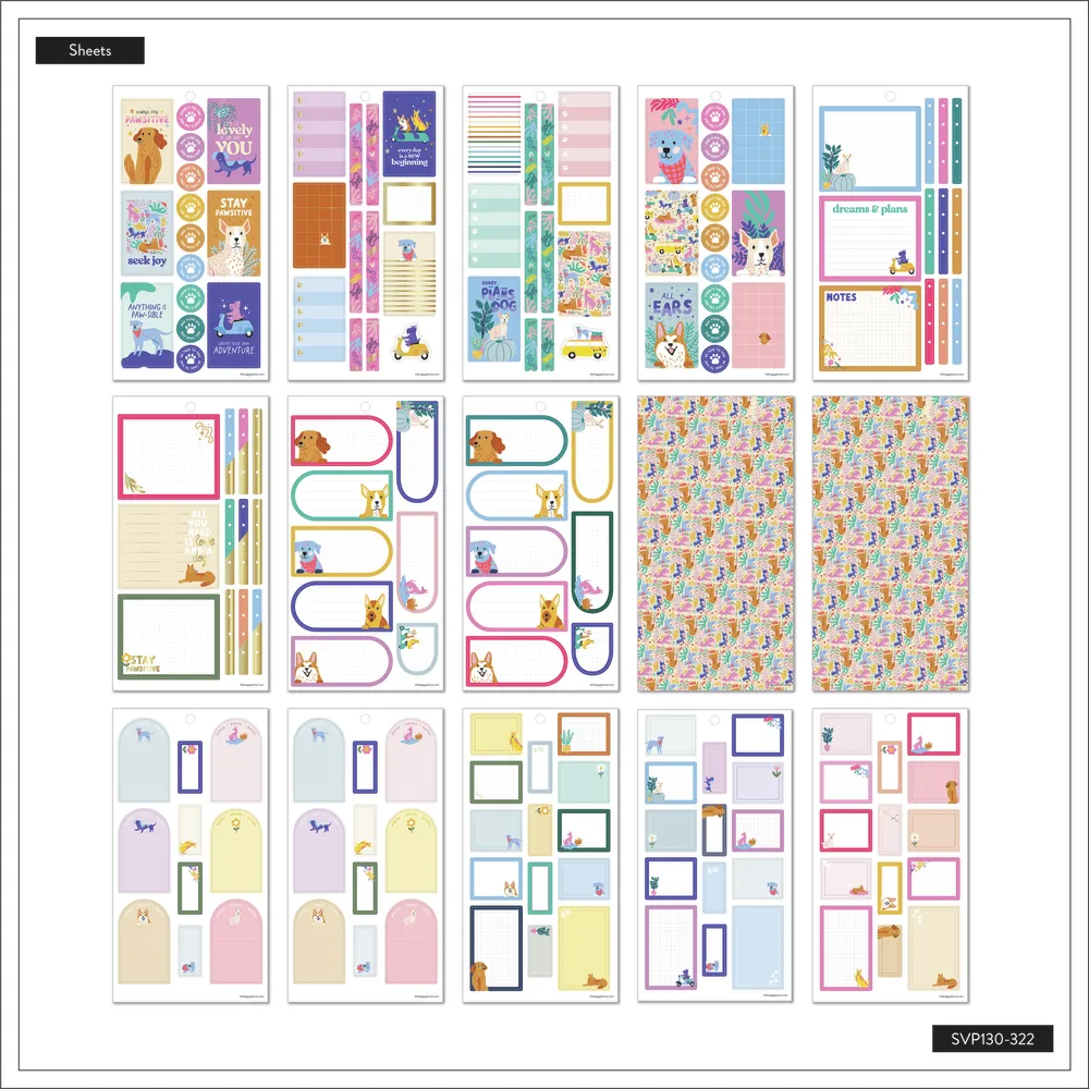 Happy Planner Playful Pups stickers agenda 451 pcs doré chiens