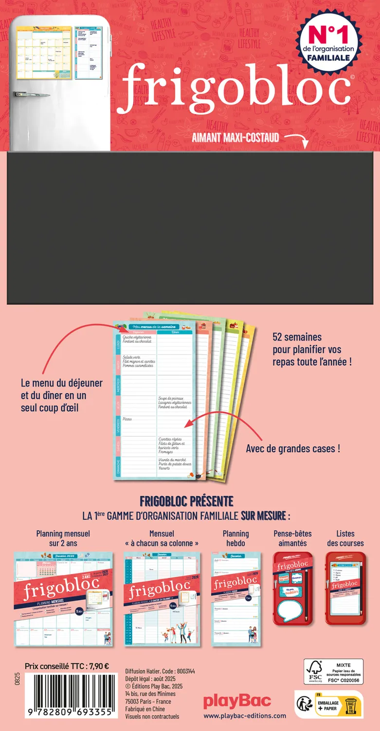 Frigobloc Menus de la semaine bloc aimanté 52 semaines