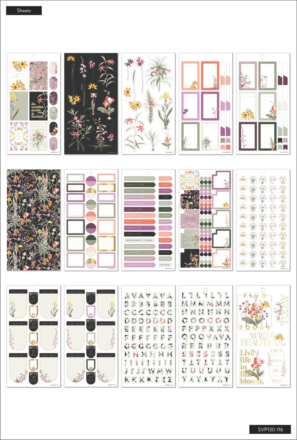 Happy Planner Fresh Botanicals stickers 30 feuilles doré