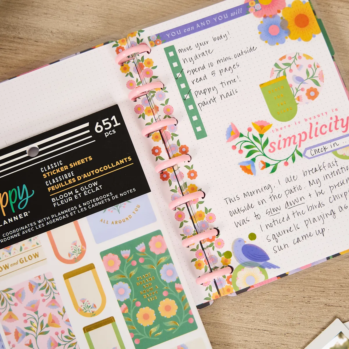 Happy Planner Bloom & Glow stickers Classic 30 feuilles floral