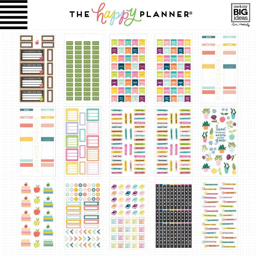 Happy Planner Value Pack Teacher stickers 30 planches classe