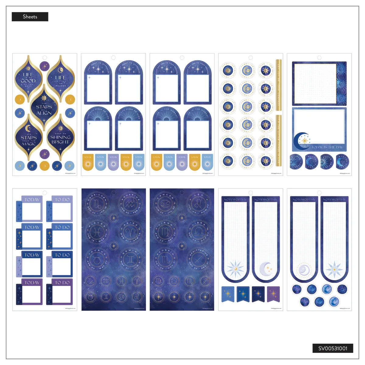 Happy Planner Star Signs stickers Big 447 bleu doré