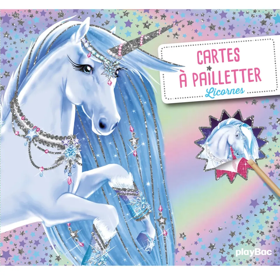 Frigobloc Cartes à pailleter Licornes kit créatif 5 cartes