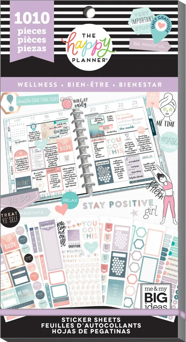 Happy Planner Value Pack Wellness autocollants 30 feuilles bien-être