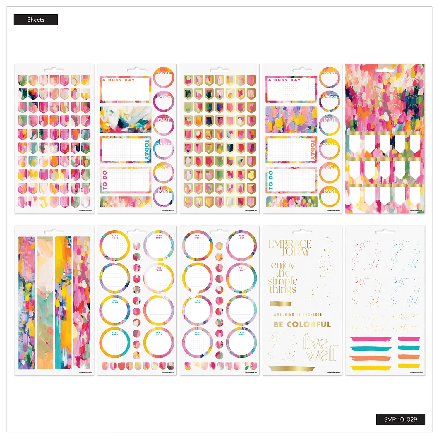Happy Planner Bright & Brushy stickers 10 feuilles couleur