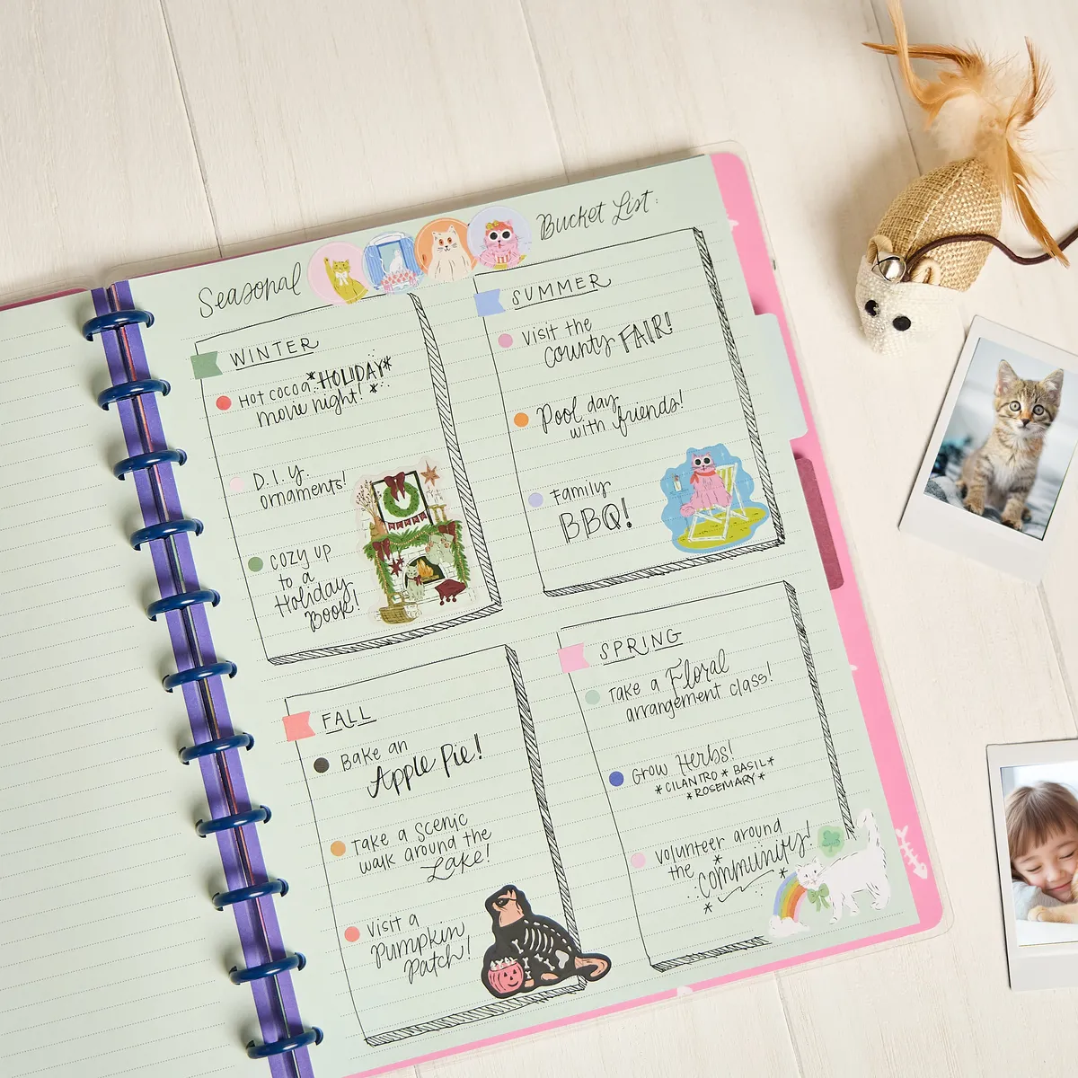 Happy Planner Purrfect Seasonal Cats carnet pointillé 60 feuilles