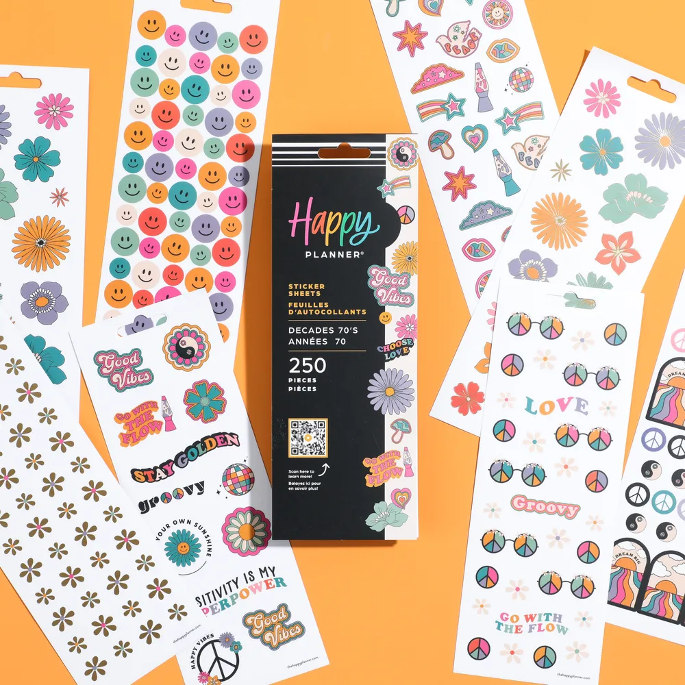 Happy Planner Decades 70s autocollants 8 feuilles rétro