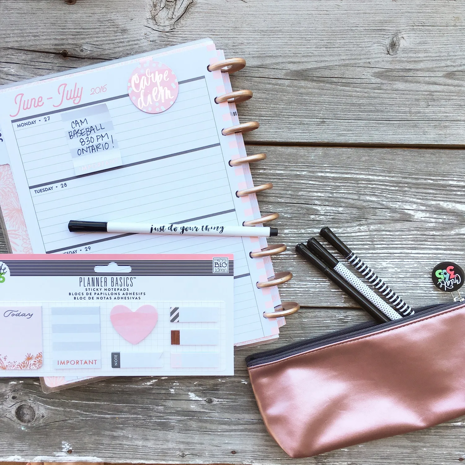 Happy Planner Sticky Notes pense-bêtes rose gold