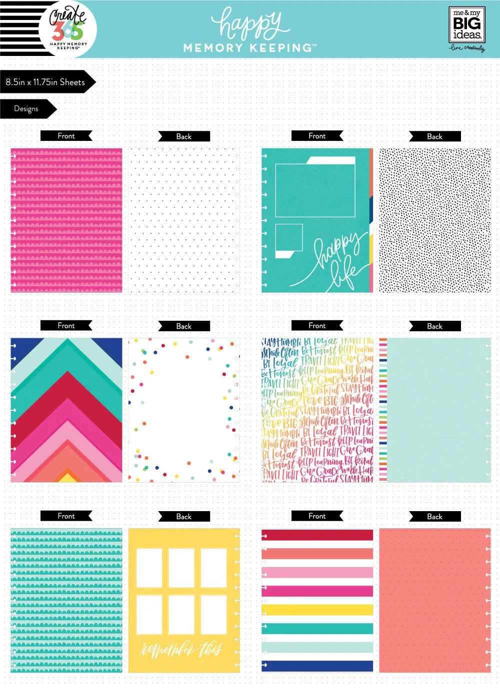 Happy Planner Memory Keeping Brights BIG papier cardstock 24 feuilles