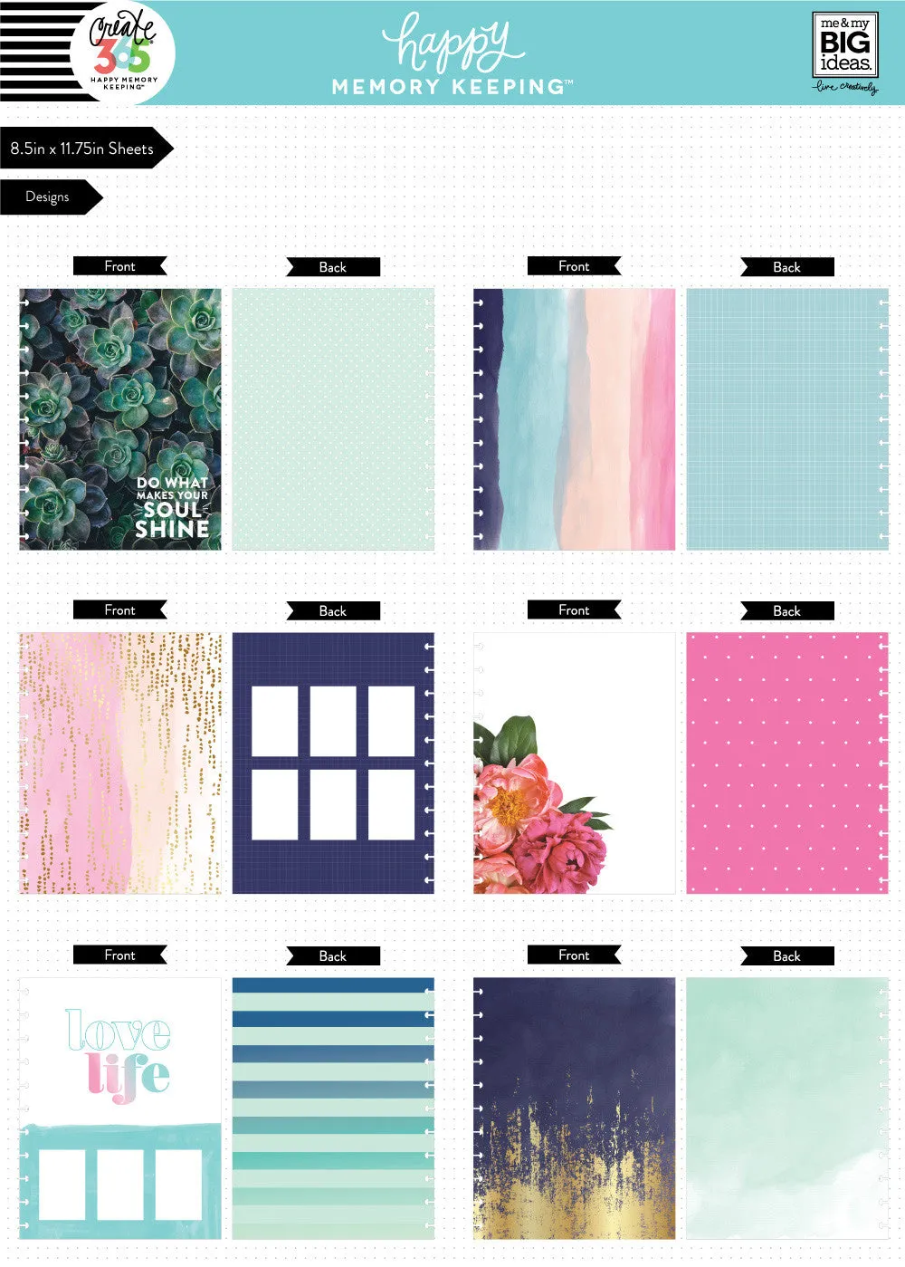 Happy Planner Pastels big bloc cardstock pré-percé 24 feuilles