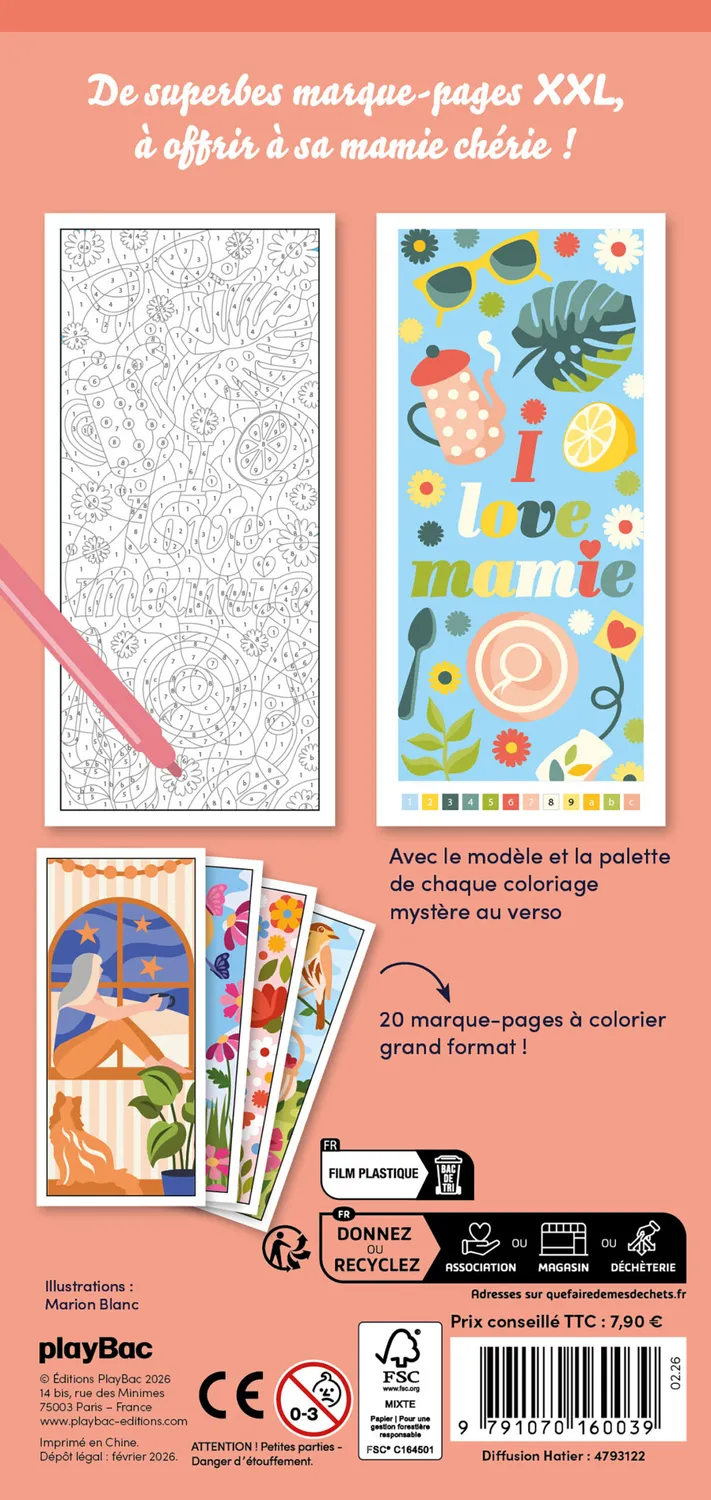 Mamie marque-pages XXL coloriages mystères 20 motifs cadeau