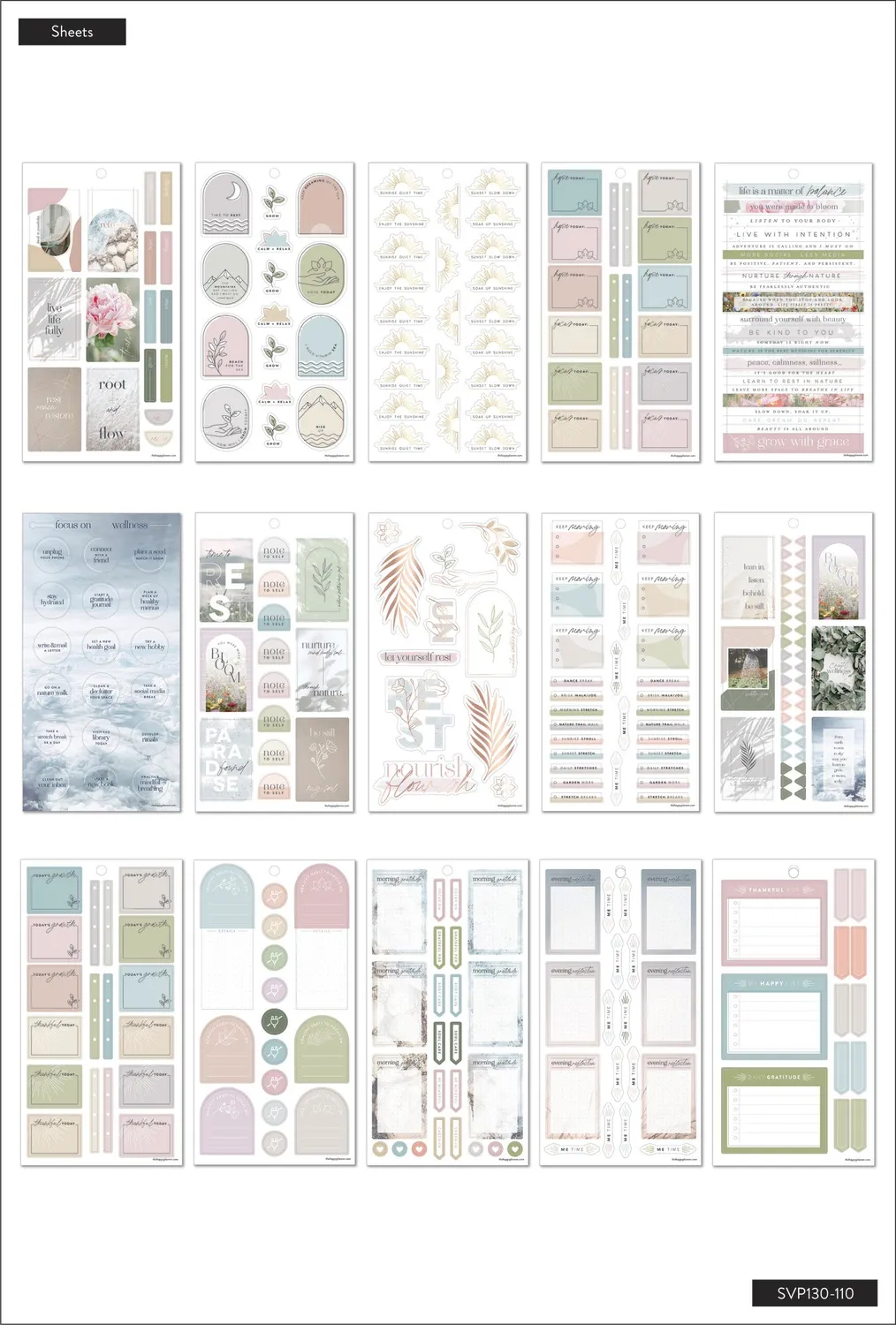 Happy Planner Nature of Wellness stickers 30 planches 593 stickers