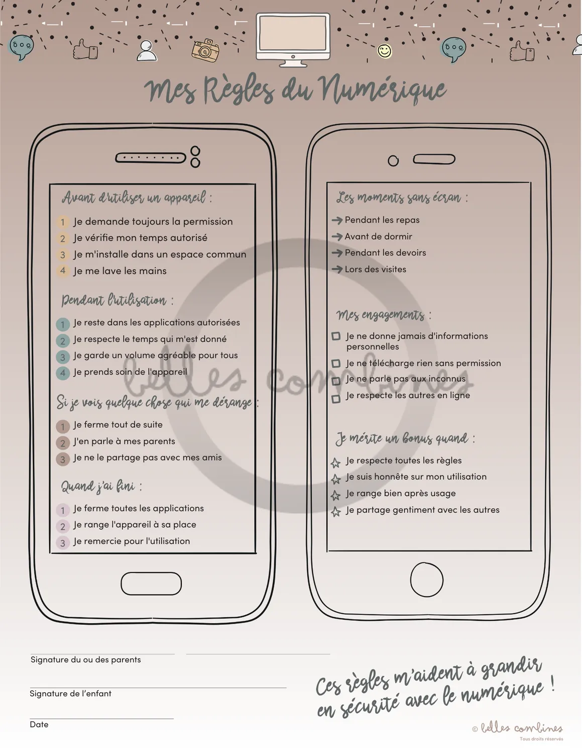 Les Belles Combines Mes règles du numérique guide famille 8 ans et +