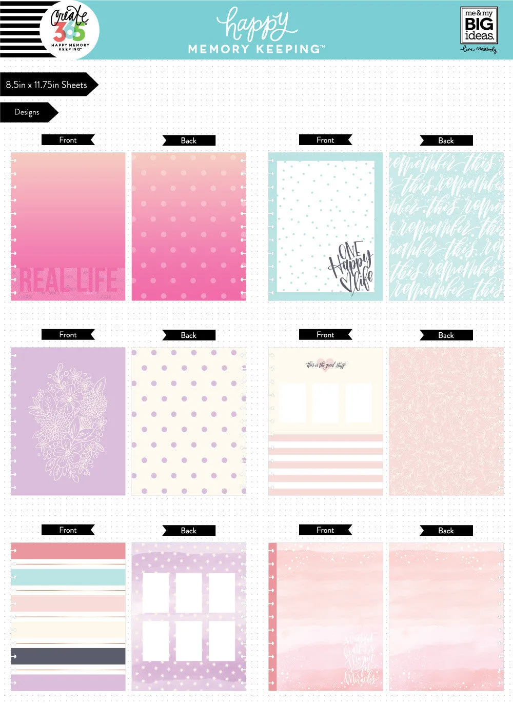Happy Planner Pastels big bloc cardstock pré-percé 24 feuilles