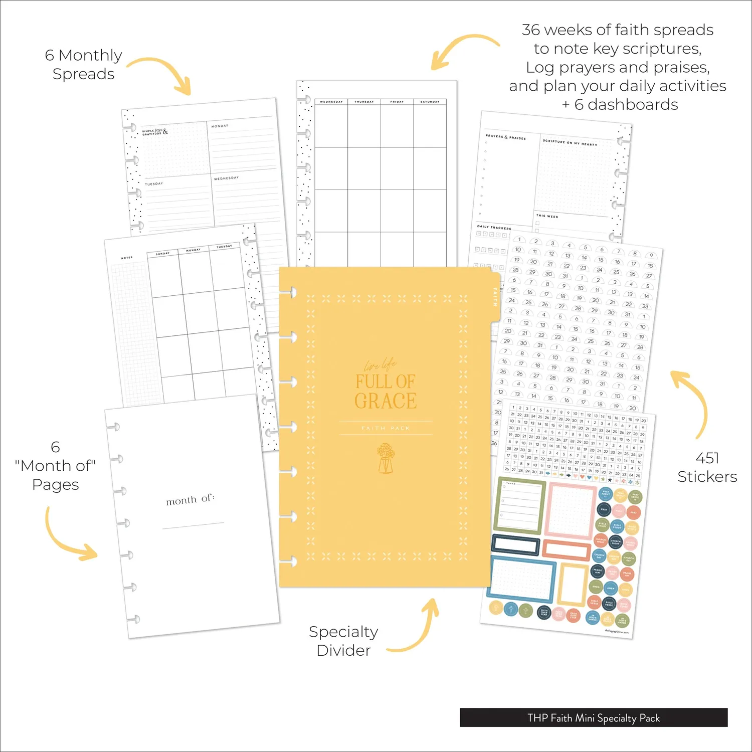 Happy Planner Faith Mini pack recharge 6 mois spécial foi