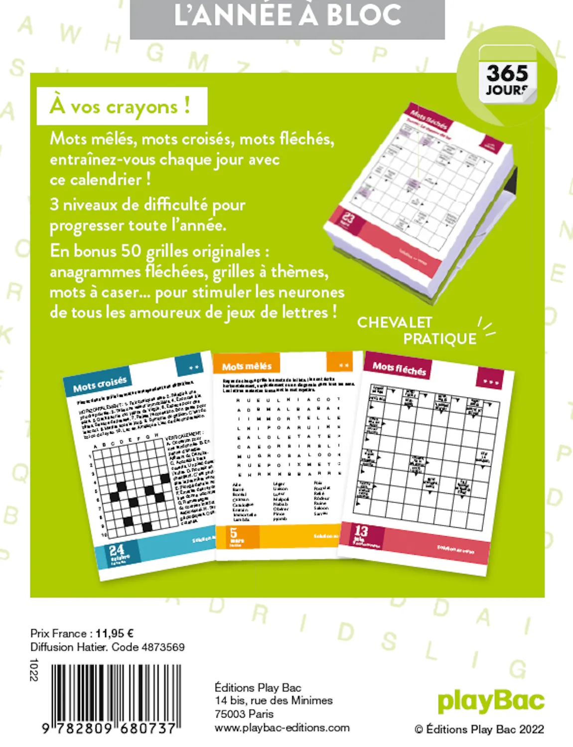 Frigobloc Jeux de lettres calendrier 365 jours à bloc grille