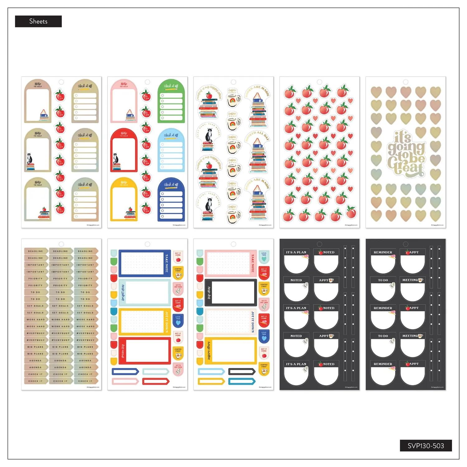 Happy Planner Bright Lessons stickers Classic 30 feuilles classe