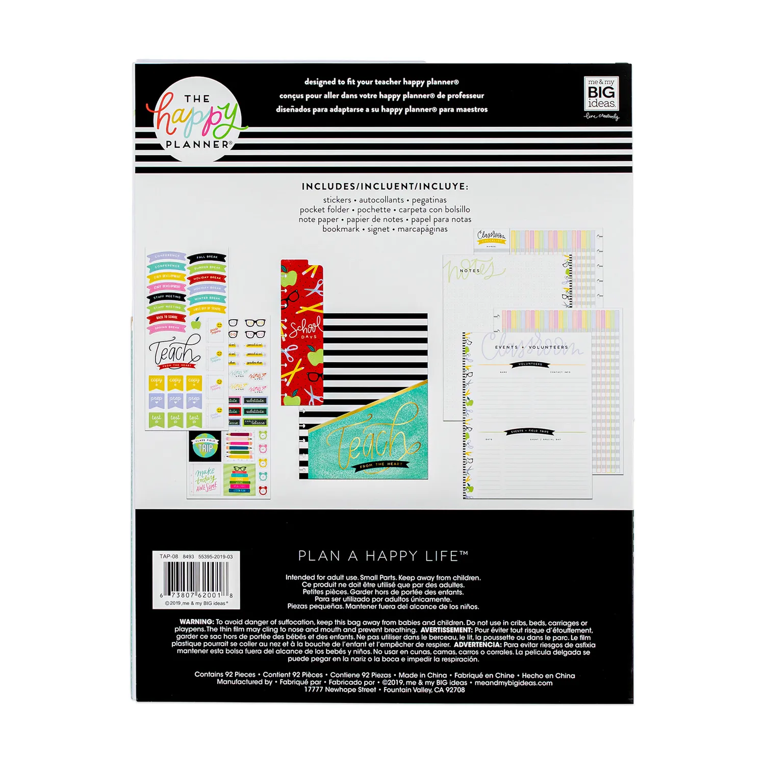 Happy Planner School Days Big Teacher pack accessoires 92 pièces