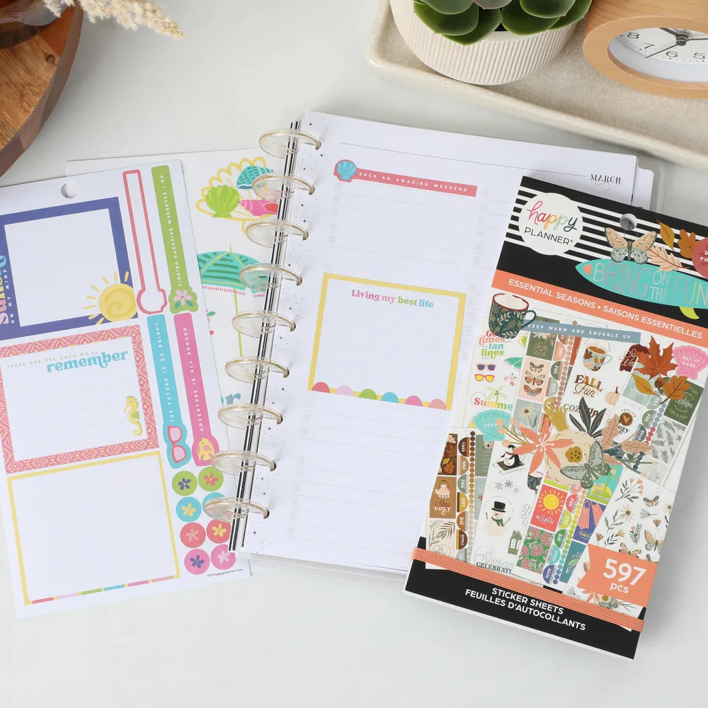 Happy Planner Essential Seasons carnet stickers 30 pages 597 pièces
