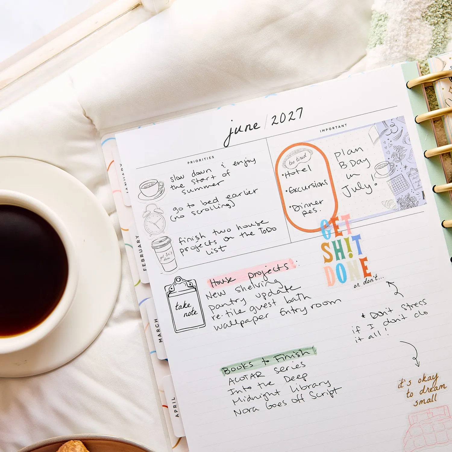 Happy Planner Pajama Plans 2027 agenda Big 12 mois dashboard