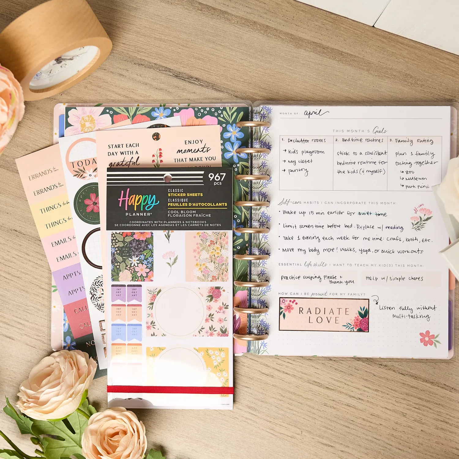 Happy Planner Cool Bloom Parenting stickers agenda 30 feuilles