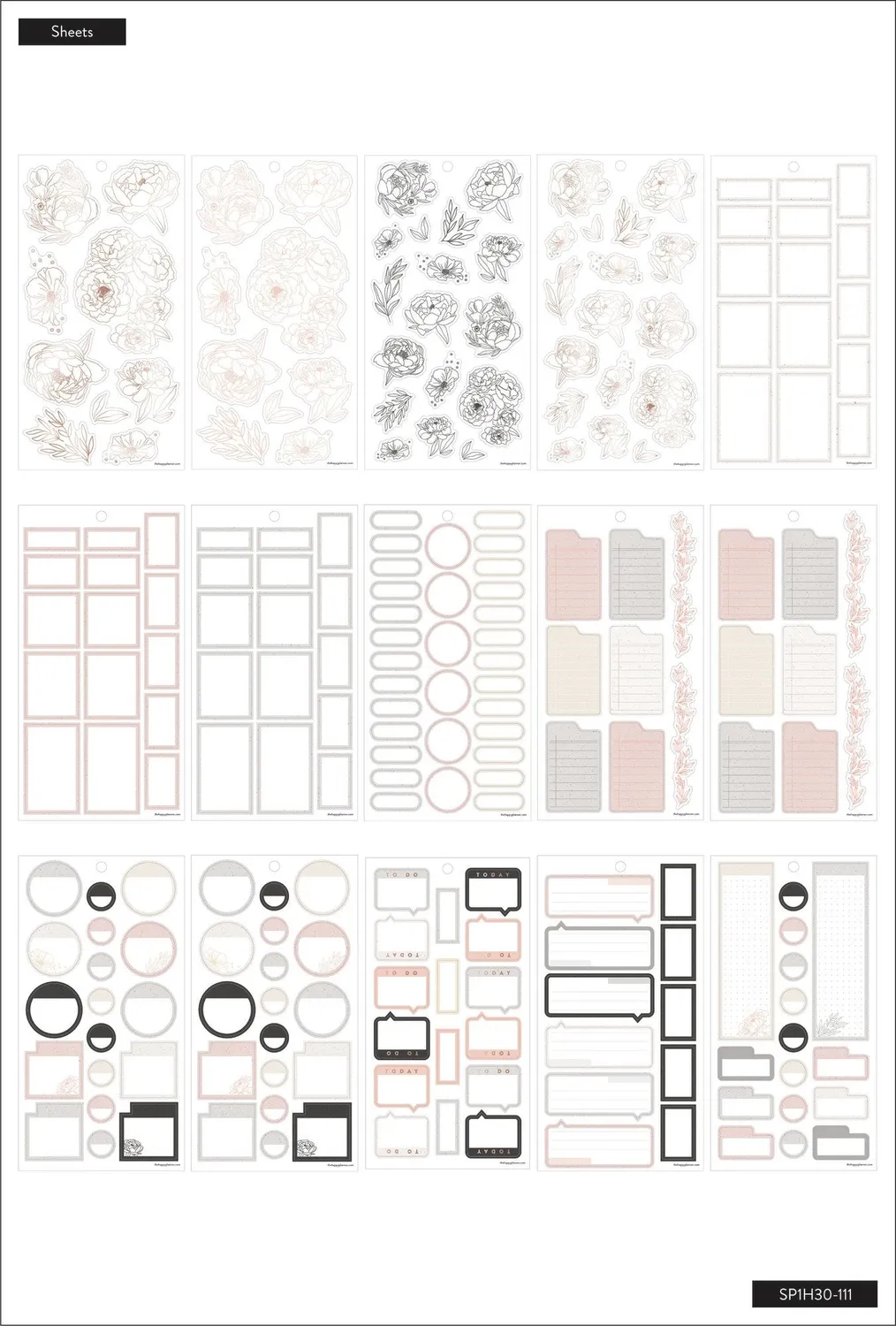 Happy Planner Sophisticated Florals carnet stickers 366 foil rose gold