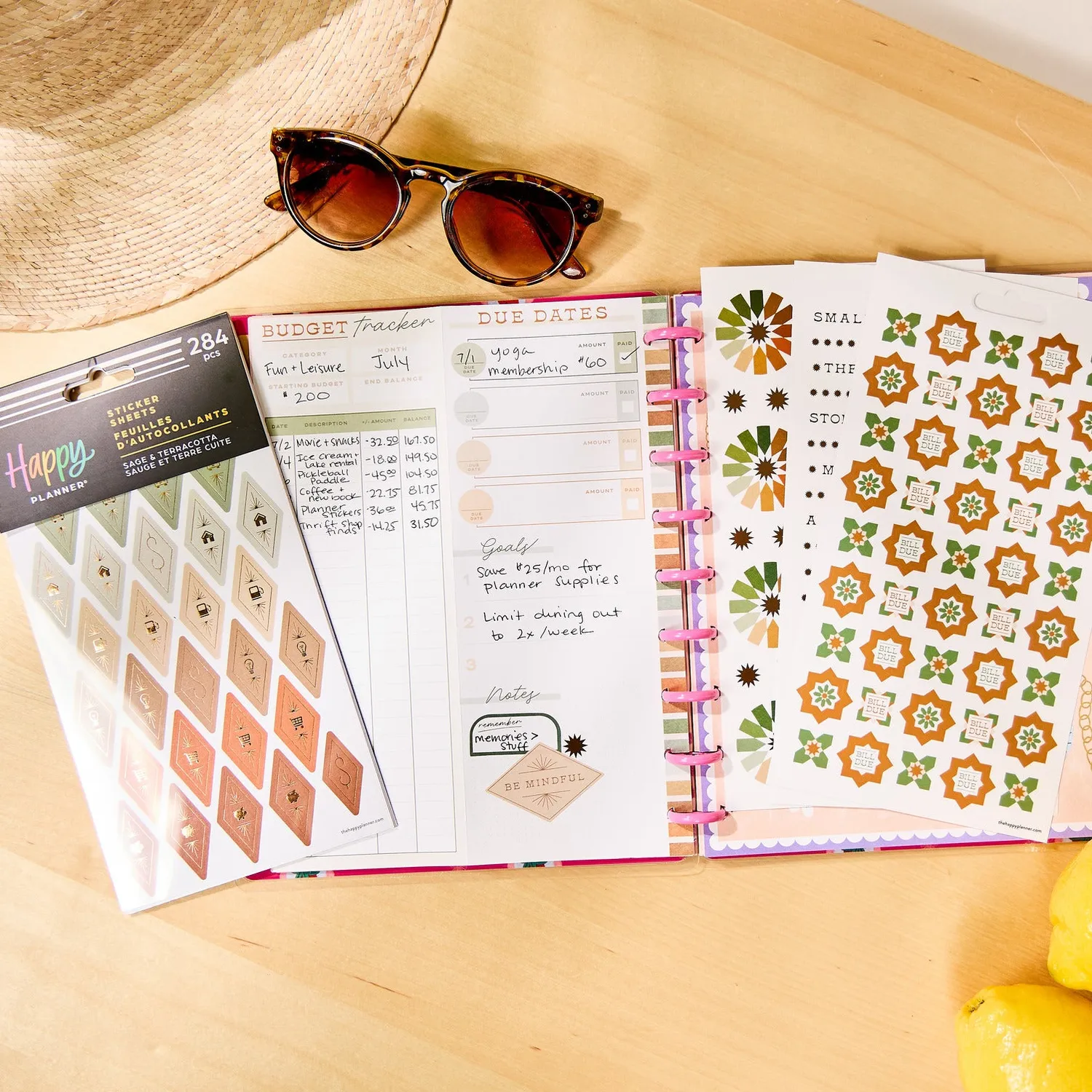 Happy Planner Sage & Terracotta stickers budget x10