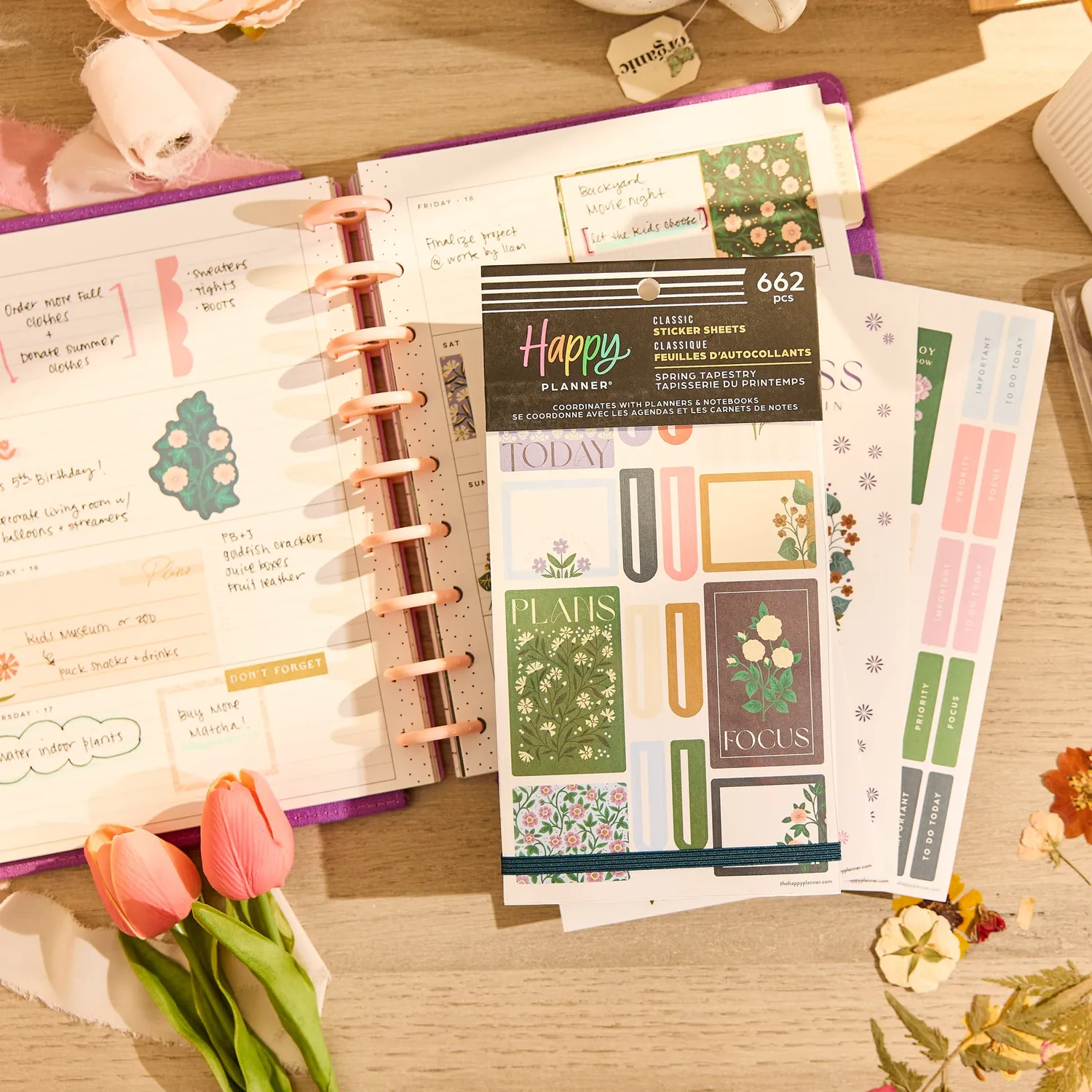 Happy Planner Spring Tapestry carnet autocollants 30 planches floral