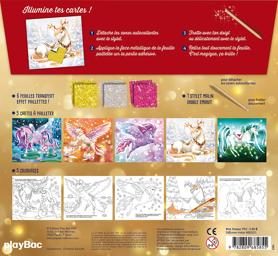 Frigobloc Licornes de rêve Magie de Noël cartes à pailleter