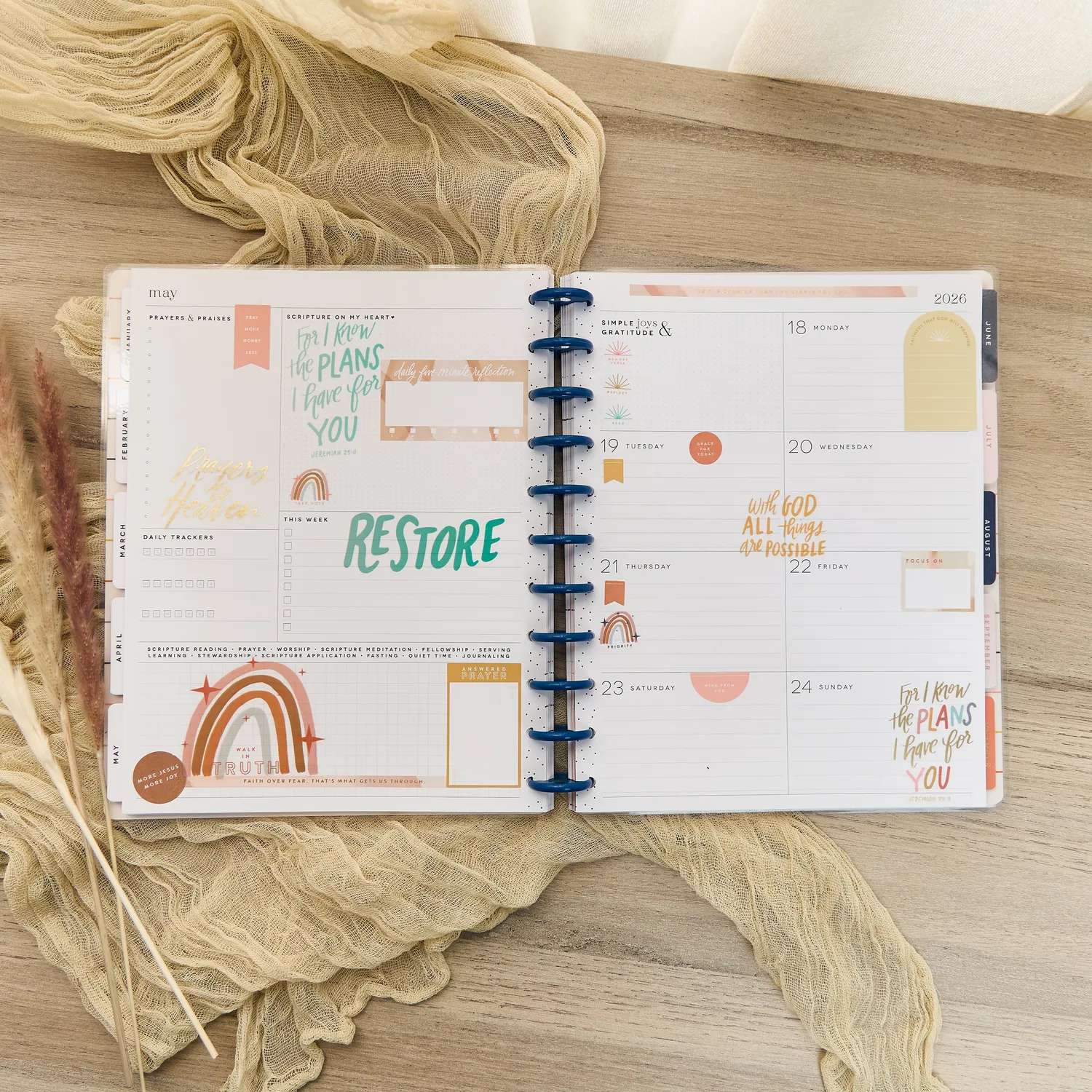 Happy Planner Watercolor Grace Faith 2026 agenda Big 12 mois prière