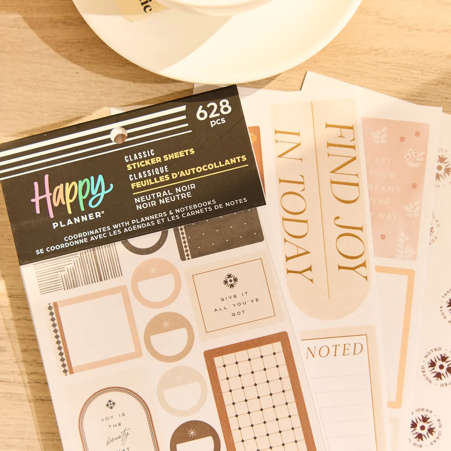 Happy Planner Neutral Noir stickers classiques 30 feuilles