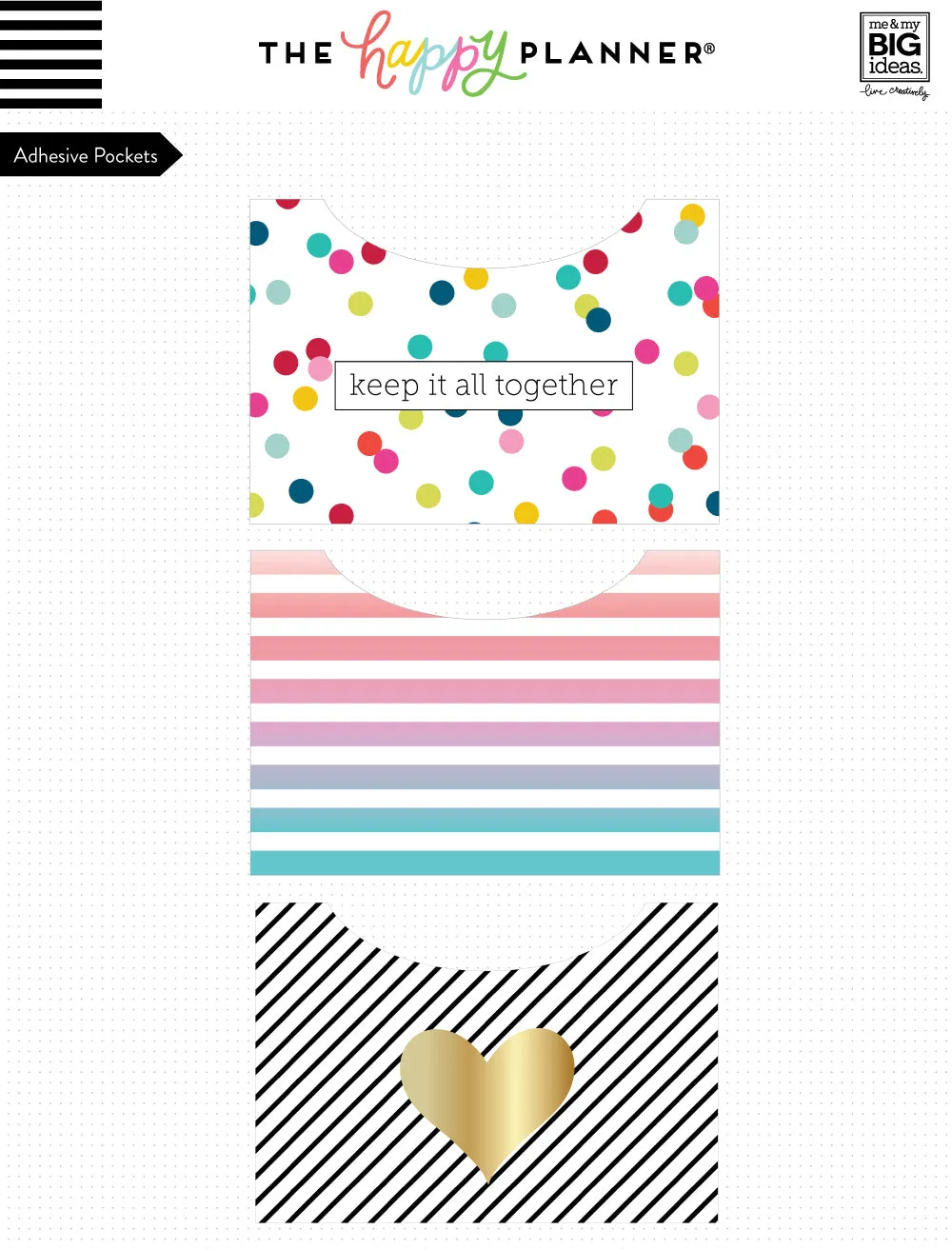 Happy Planner Multi Dot pochettes adhésives lot de 3