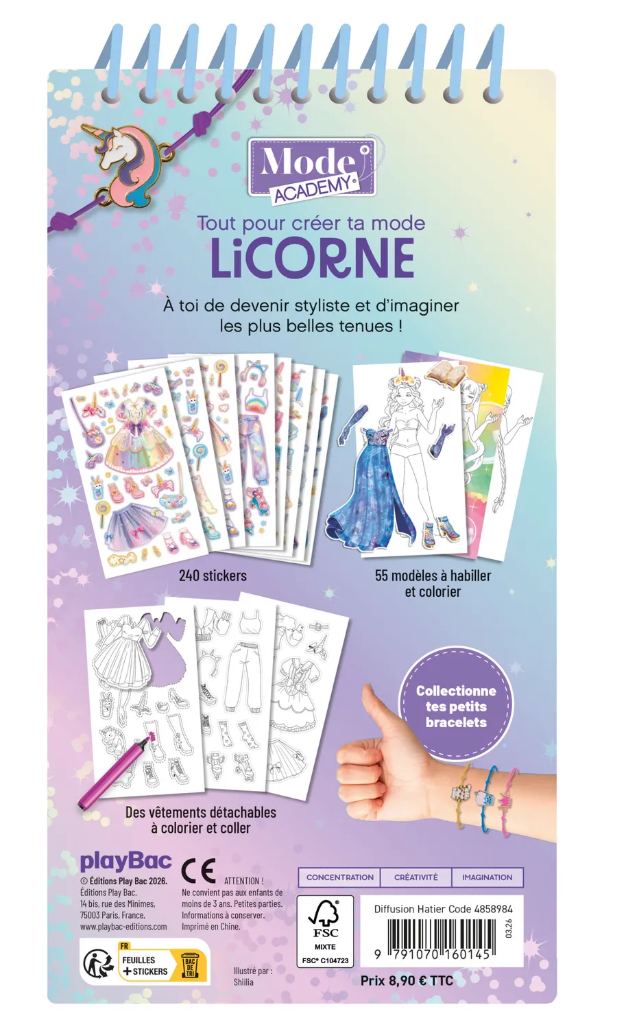 Frigobloc Mode Academy Licorne carnet créatif avec bracelet