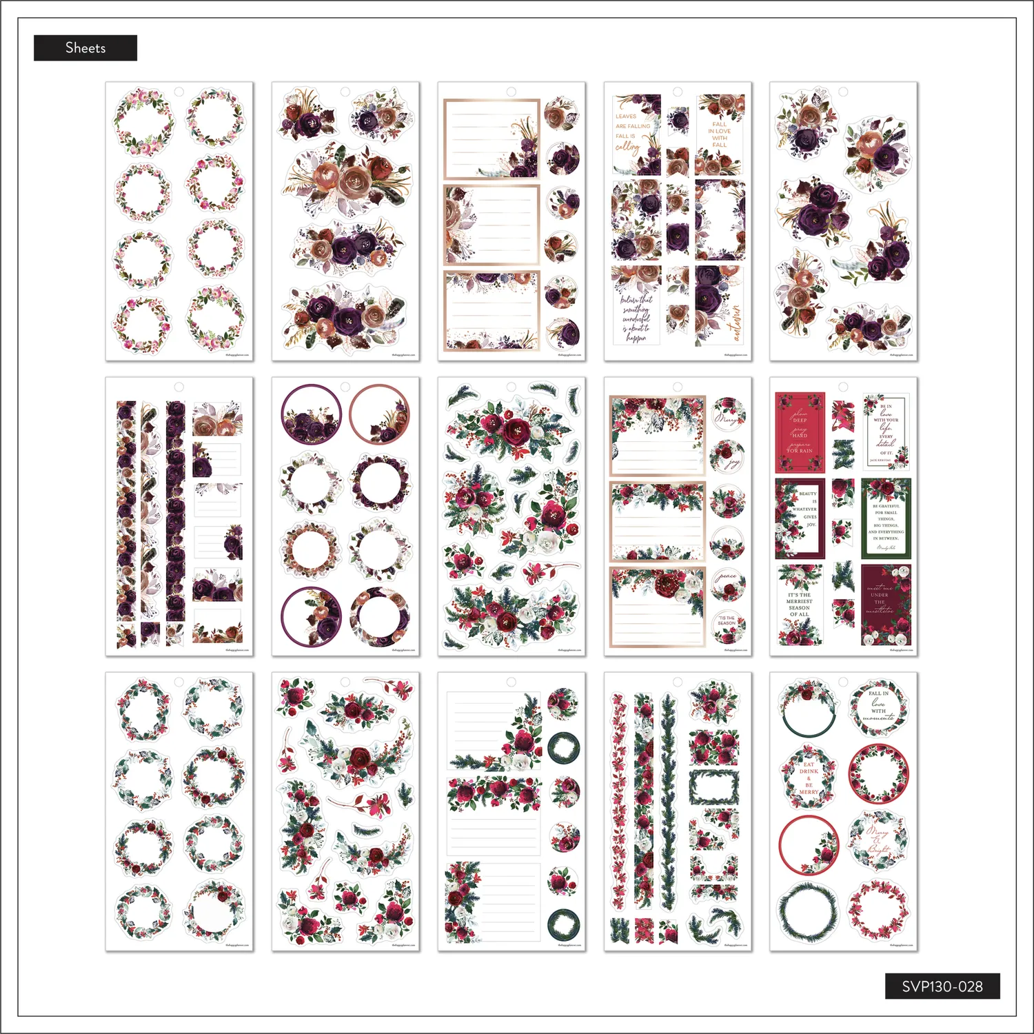 Happy Planner Seasonal Flowers stickers fleurs 304 motifs saisonniers
