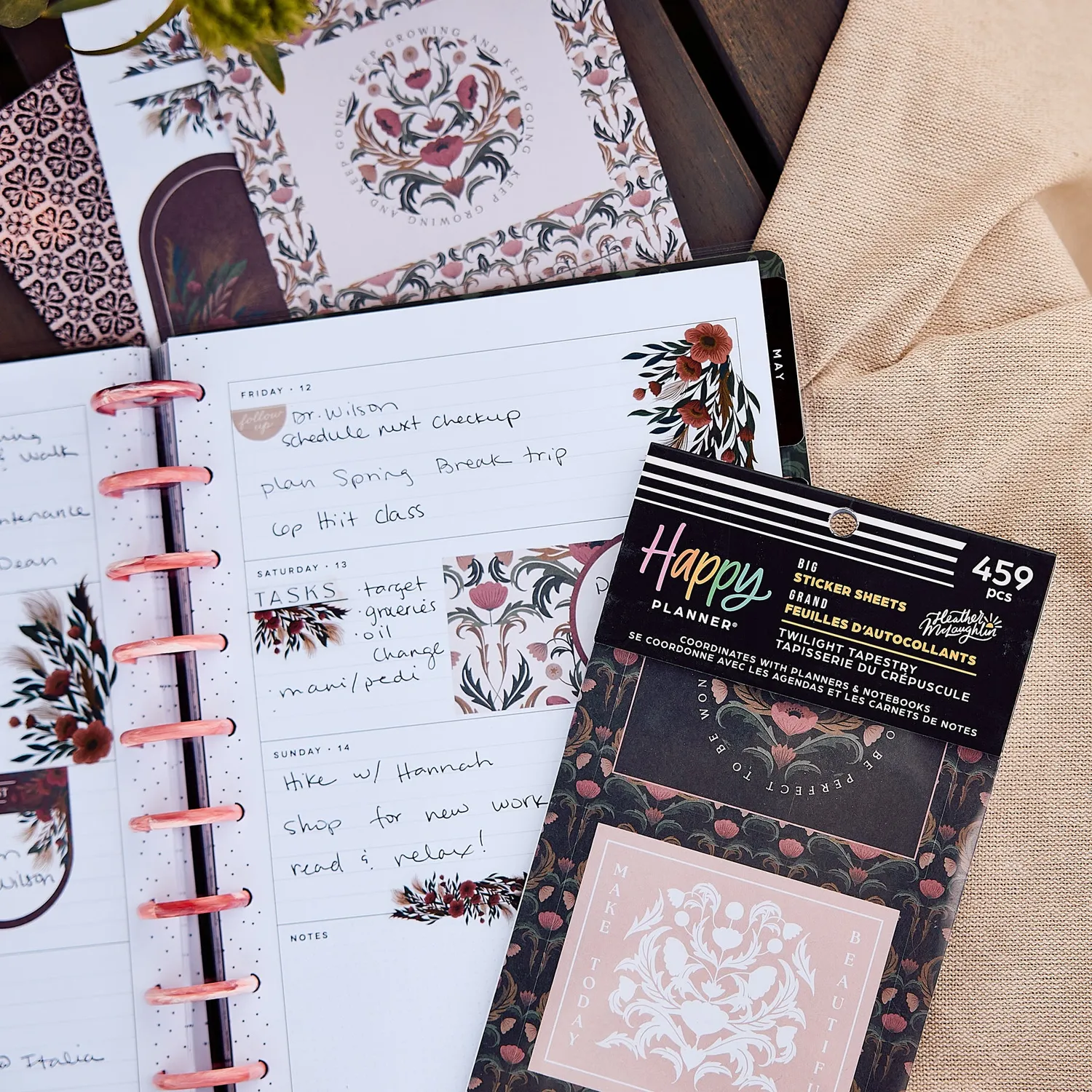 Happy Planner Twilight Tapestry stickers Big 30 feuilles floral