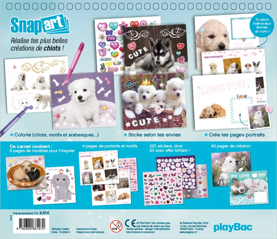 Snap’Art Chiots cahier créatif stickers portraits dès 5 ans