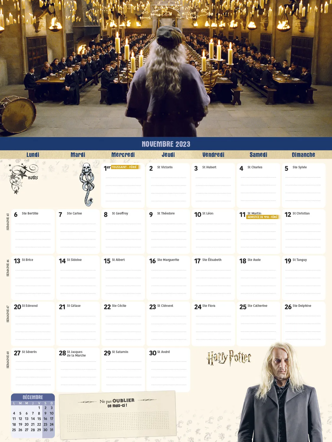 Frigobloc Mensuel 2024 Harry Potter calendrier familial 16 mois
