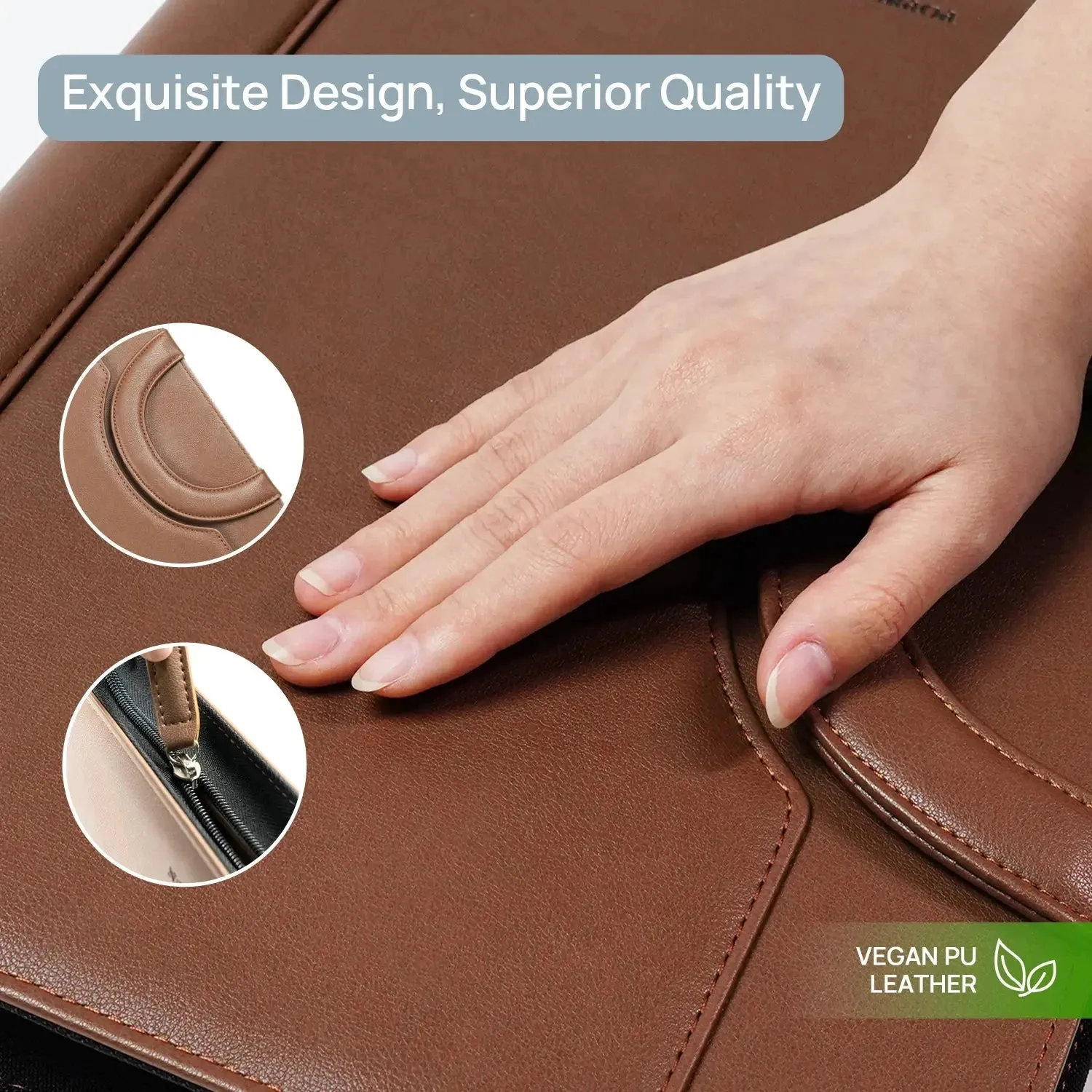 Poprun PF1113PU-BN conférencier zippé cuir marron avec bloc