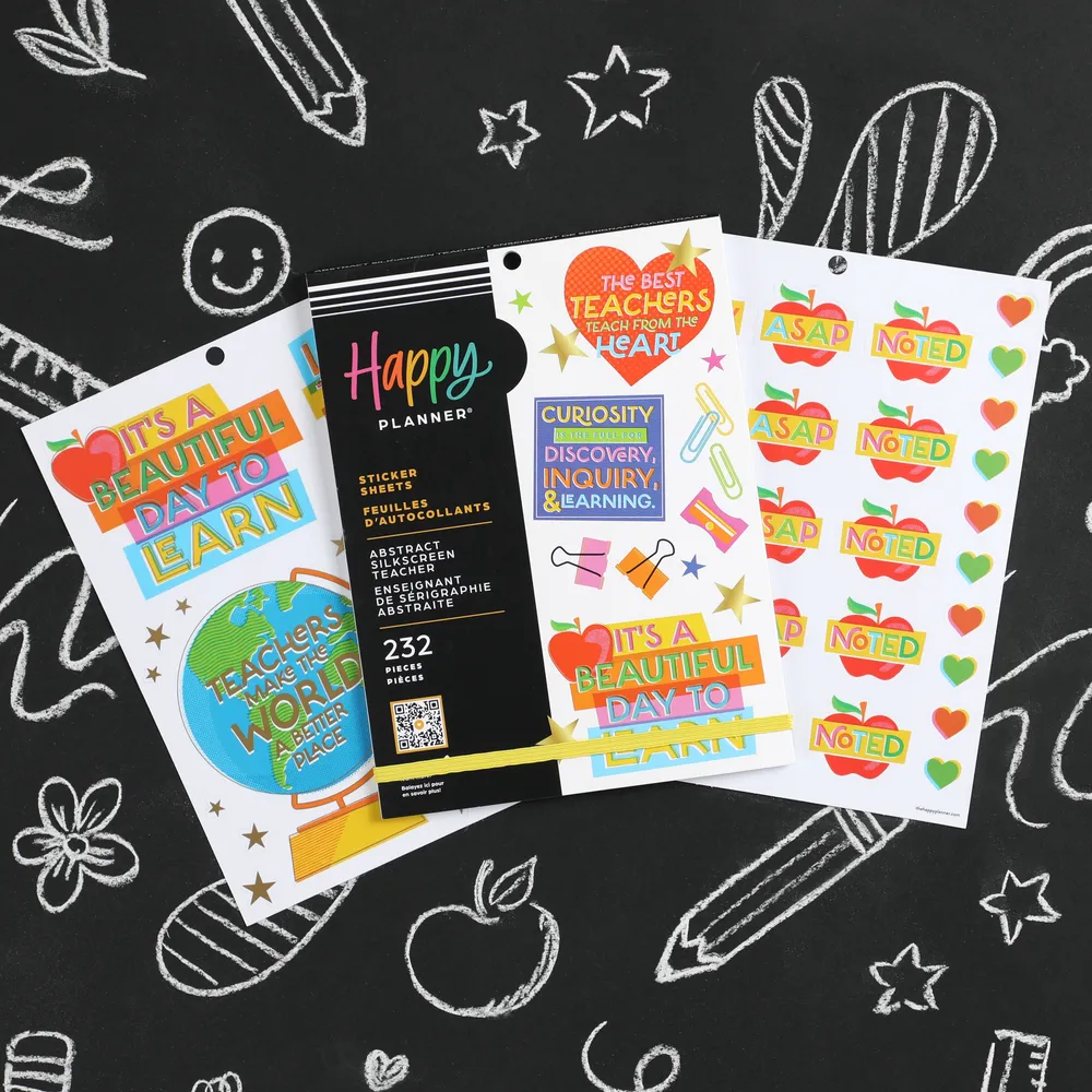 Happy Planner Teacher Abstract Silkscreen stickers large 232 pièces